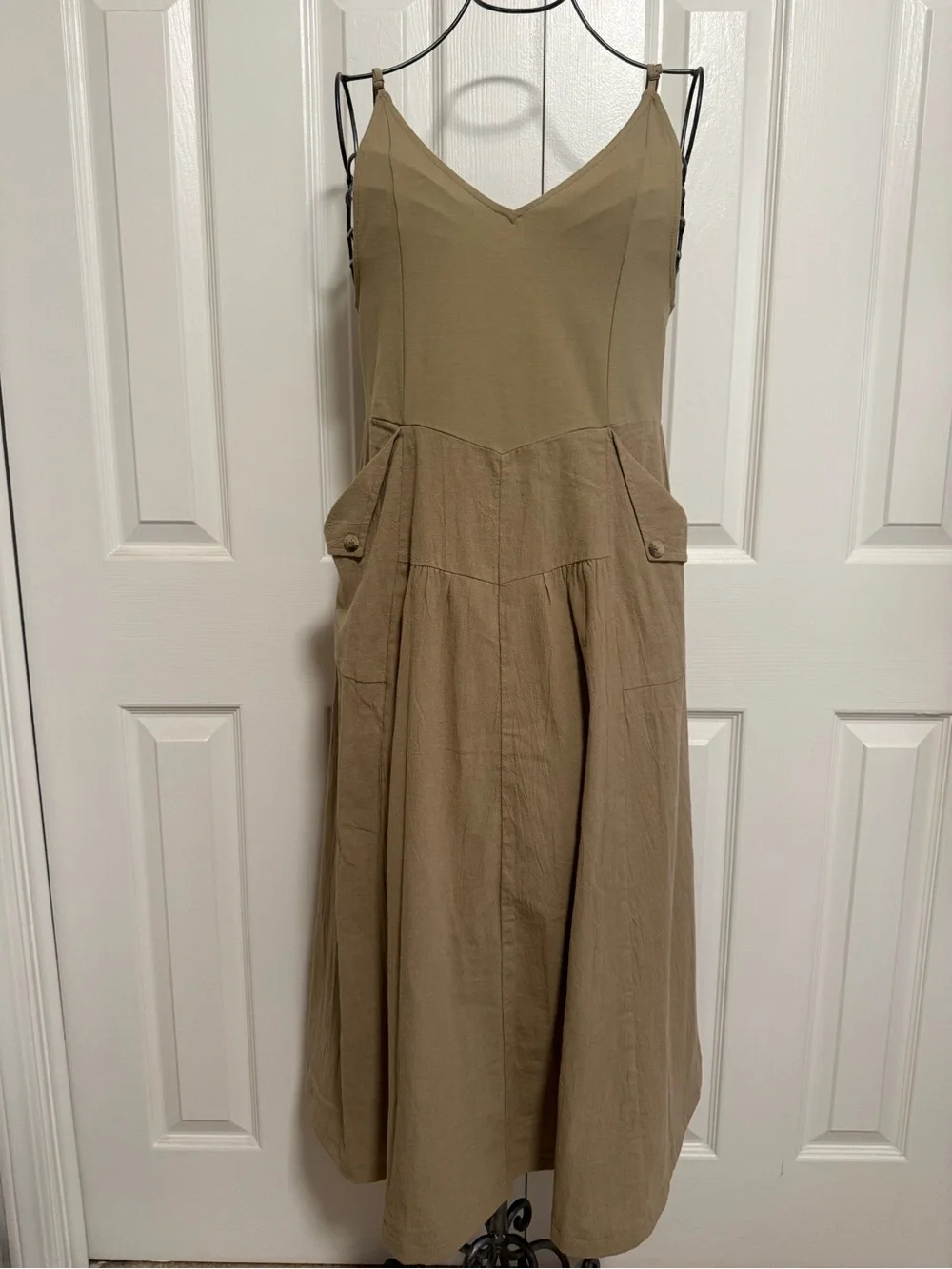 Free People tan  utility pocket midi dress boho linen blend . M